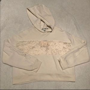 Cream colored crop PINK hoodie